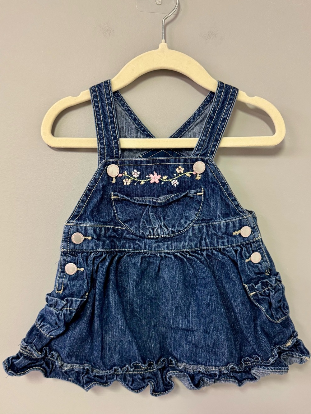 Embroidered Denim Overall Dress for Girls - Blue